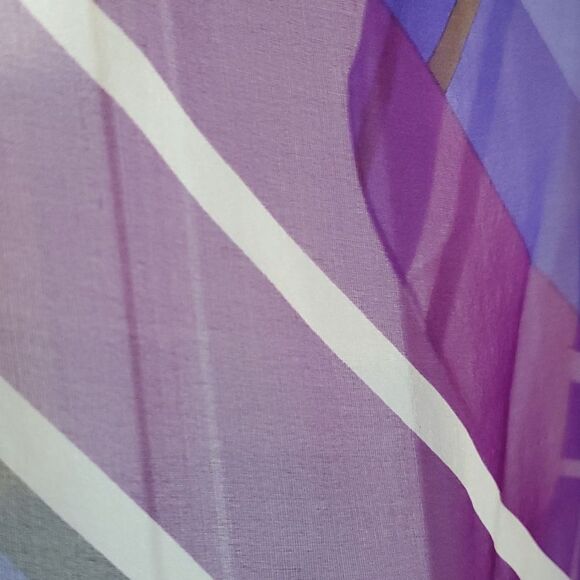 ANNE KLEIN SILK GEOMETRIC GRAPHIC SCARF WRAP PURPLE BLACK WHITE TAN ORANGE - Picture 5 of 11